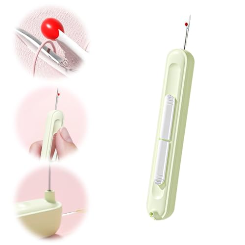 Enhebrador de agujas 2 en 1, descosedor elástico para coser, herramienta para quitar hilos a mano, tejer, punto de cruz, bordar y quitar hilos (Verde)