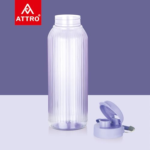 Image of ATTRO Prime Linear Plastic Water Bottle, Leak-Proof- Set of 3-1.5L-Purple