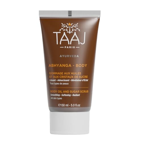 TAAJ | Face & Body Scrub with Oils & Sugar Crystals | Gentle Exfoliation & Cleansing | Smooths, Softens & Boosts Radiance | Ayurvedic-Inspired Skincare | Nourishing oils | 87% natural| 5.1 fl oz