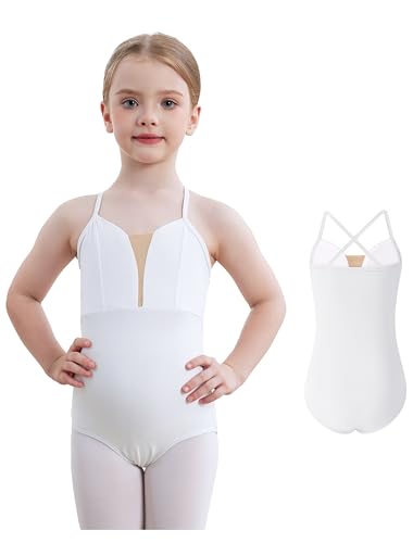 MdnMd Girls Camisole Ballet Leotard Soft Dance Tops Undergarment Toddler Bodysuits for Workout/Gymnastics/Daily(White 4-6 Years)
