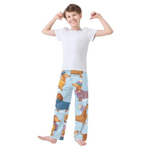 ZZXXB Winter Dachshund Snow Boys Long Pants Soft Trousers Elastic Waist Kids Lounge Bottoms with Pockets S-XL3