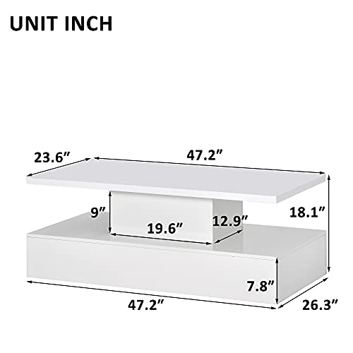Merax 47.2'' 2-Tier Led Light White Coffee Table, Modern Industrial Design Cocktail Table With 16-Color Led Lighting And A Remote Control For Livingroom #TOP1