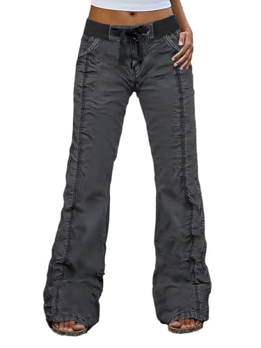 Flamingals Straight Leg Pants for Women Mid Rise Casual Cargo