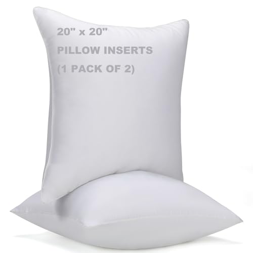 WINGLAM，Throw Pillow Inserts,Decorative Stuffer Pillows，Sham Stuffer，White, Pack of 2，20x20 Inches,