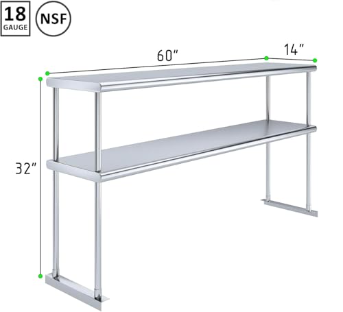 KPS Stainless Steel Double Overshelf â 14" x 60" NSF Certified 2-Tier Adjustable Overshelf for Commercial Kitchen or Food Truck - Image 3