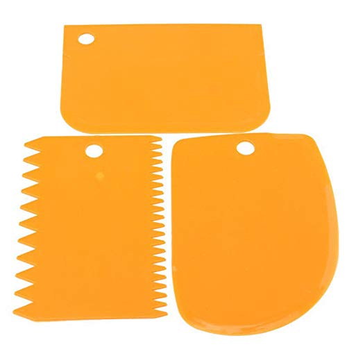 HoitoDeals 3 Pcs Set Plastic Cake Edge Side Scraper Cutter Butter Cream Smoother Tool