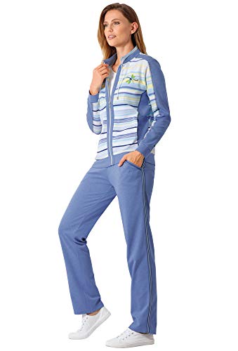 Preisvergleich Produktbild hajo Homewear women Damen-Freizeitanzug mit hochwertigem Stickmotiv Interlock-Jersey Rauchblau Größe 38