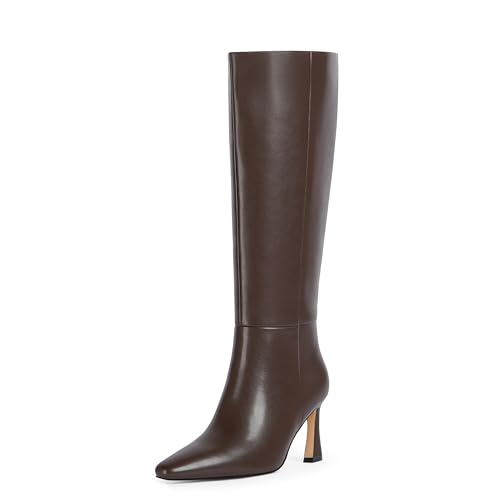 Modatope Brown Knee High Boots for Women Stiletto Heel Pointed
