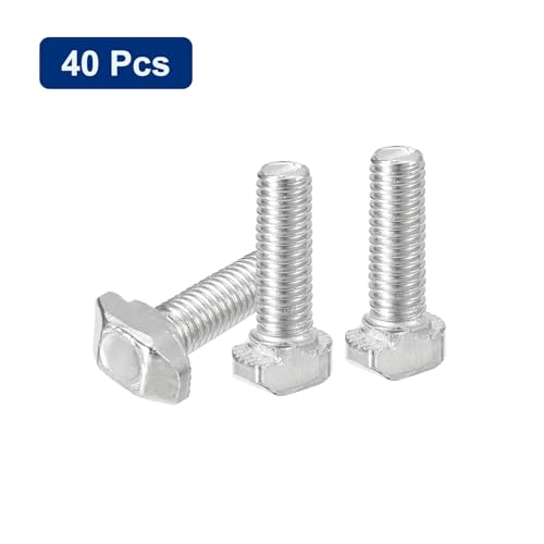Image of uxcell 40Pcs T-Slot Bolts, M5 x 16mm Hammer Head Bolt T Screw Drop-in Stud for 2020 Series T-Slot Aluminum Extrusion Profile, Carbon Steel Nickel Plated, Silver