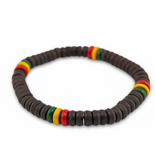 PinMaze Rasta Bead Bracelet - Jamaican Adjustable Wristband for Men Women