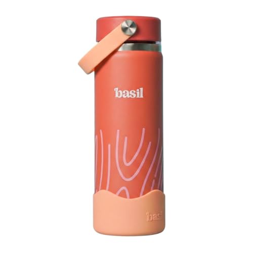 Image of Basil HydraRush Stainless Steel Insulated Kids Water Bottle for School, 600ml Leakproof Bottle with Carry Handle, Double Wall Vacuum Thermosteel Bottle for School, Travel & Outdoor | Coral Swirl