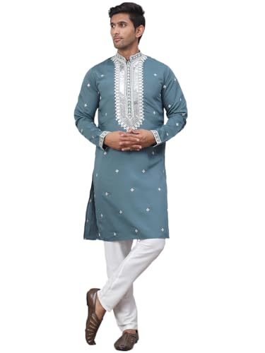 Jompers Olive Men's Sequins Embroidered Kurta Pyjama Set. (Olive, Xxl)