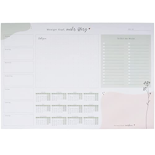 Odernichtoderdoch® Schreibtischunterlage "Mehr Herz" 2023 - beschreibbare Schreibunterlage mit Kalender - Block mit 30 Blatt - 46,5 x 32 cm Cover