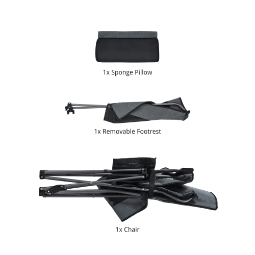 Suntime Adjustable Reclining Lounge Mesh Chair, Portable Folding Camping Chair With Removable Footrest, Sponge Pillow, Cup Holder, Side Pocket, Carry Bag - Gray #TOP5