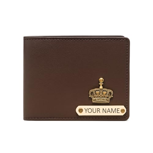 Image of TCG Personalized Name & Charm Imported Leather Mens Wallet | Gifts for Men Husband Boyfriend Employees Clients Colleagues Friend (Brown)