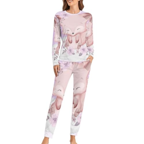 Pyjama femme Renard sur Les Nuages avec t-shirt manches longues et pantalon de nuit confortable