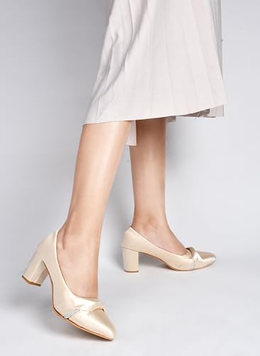 Image of TRYME Chunky Heel Bellies Women's Fashion Pointed Block Heel Pump Shoes for Party and Formal Occasions