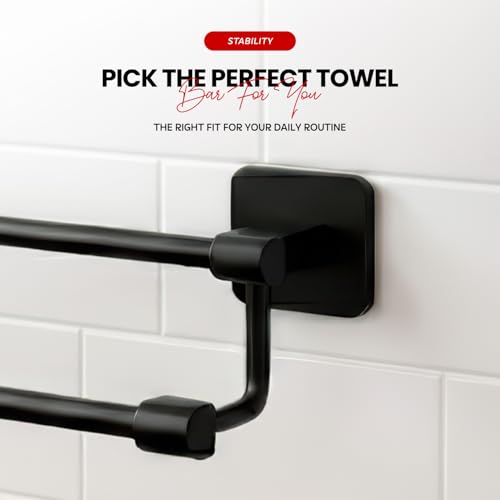 Image of Amazon Basics 24 Inch Bathroom Towel Hanger for Wall - Space Aluminum Towel Rod | Self Adhesive No Drill Rustproof Modern Towel Bar Rack for Bathroom & Kitchen