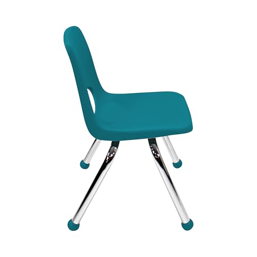 Image of FDP 12 inch School Stack Chair,Stacking Student Seat with Chromed Steel Legs and Ball Glides for Classroom, Homeschool or Learning Space - Teal, 11555-TL