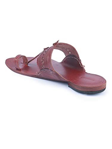 Image of KORAKARI Men Kolhapuri Chappal Handcrafted Sandal Smooth and Comfortable Flip Flops Slipper Stylish Anti Slip Design Genuine Leather Traditional Footwear.