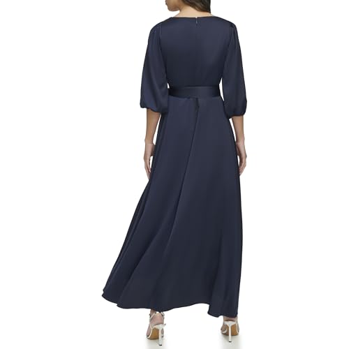 DKNY Women's Balloon Sleeve Satin Faux Wrap Maxi Dress4