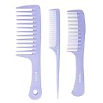 RHOS Hair Comb Set for All Hair Types and Genders – Wide, Fine Rat Tail, and Medium Detangling Combs for Styling (Purple)