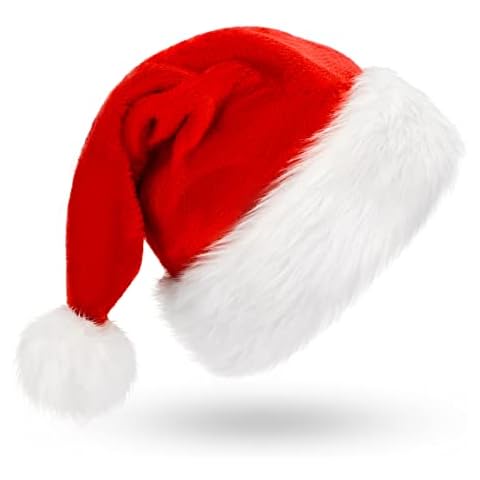 BOSONER Santa Hat, Unisex Velvet Comfort Christmas Hat, Extra Thicken Classic Fur for Christmas New Year Festive Holiday Party Supplies Cover