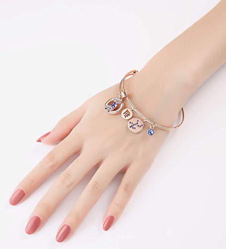 Leafael Superstar Zodiac Expandable Bangle Bracelet Made with Premium Crystals Horoscope Constellation October November Birthstone Topaz Brown Jewelry, Rose Gold Plated, 7"3