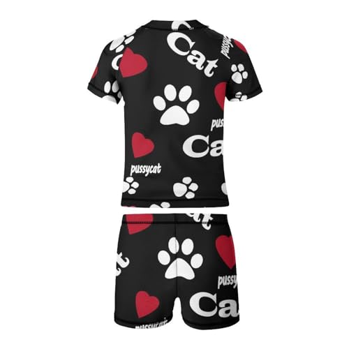 Kitten Cat Paw PrintChildren's Swimsuits Boys Two Piece Suit9-11Y（140cm）3