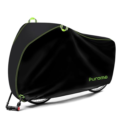 Puroma Bike Cover for 1 bike, 210D Outdoor Waterproof Bicycle Covers Rain Sun UV Dust Wind Proof with Lock Hole for Mountain Road Electric Bike (Black & Green)