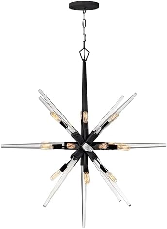 Fredrick Ramond Ariel Interior Large Orb Chandelier Pendant - Sixteen Light, Glam, Crystal Spires, Starburst Shape - Black Finish