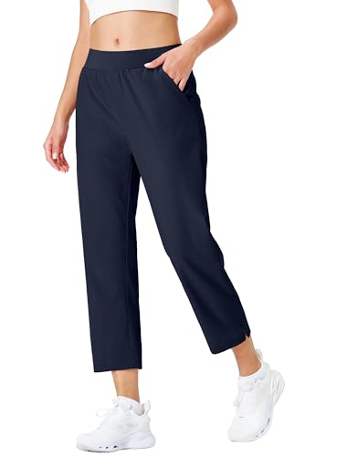 Ksmien Women's Golf Pants Lightweight High Waisted 7/8 Ankle Pant with 4 Pocket for Athletic Lounge Travel Work Navy Blue, XX-Large