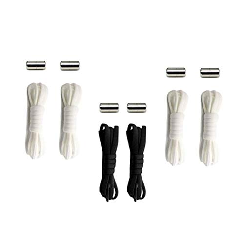 Lacets No Tie Lacets Système de Lacets à Fermeture Rapide et Flexible pour Chaussures de Loisirs 3 Paires Noir, 1 Noir + 2 Blanc, Taille Unique Cover