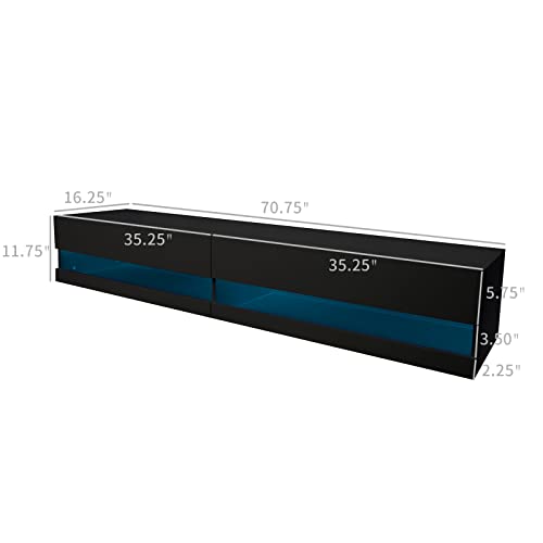 Dmaith 75 Inch Tv Stand With Led Lights, Floating Entertainment Center Media Console, Wall Mounted High Gloss Modern Storage Shelf For 80/82/86 Inch Tvs, Black (004B) #TOP4