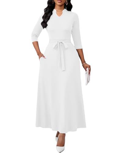 Maxi Dresses for Women Semi Formal Long Dress 3/4 Sleeve Casual A-line Church Dresses with Pockets