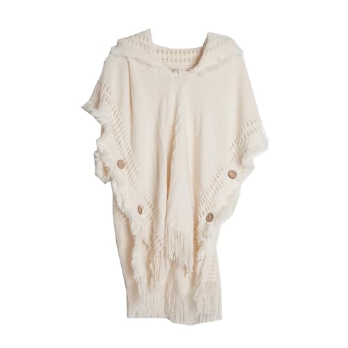 Women Plus Size Buttoned Hooded Cape Shawl Women Winter Knitted Hooded Long Scarf Warm Hooded Shawl Pullover Cape