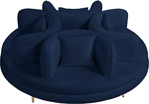 Meridian Furniture 627Navy Circlet Collection Modern | Contemporary Velvet Upholstered Roundabout Sofa With Sturdy Gold Iron Legs, 72" W X 72" D X 29" H, Navy #TOP2