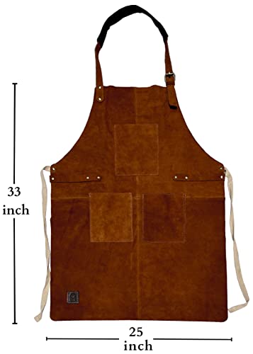 Leather Grill Work Apron with Tool Pockets