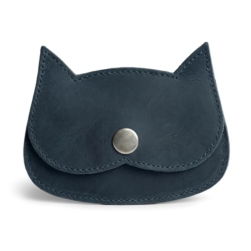 Image of Hide & Drink, Cat Shape Wallet Handmade from Full Grain Leather - Slate Blue