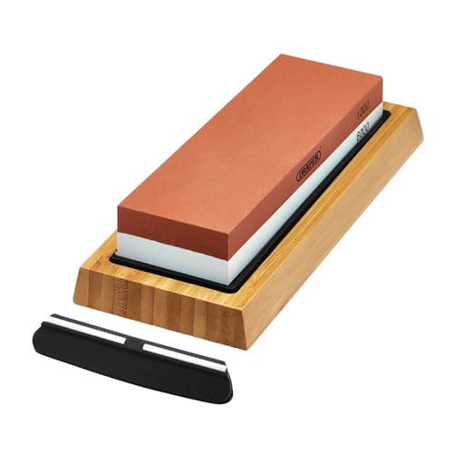 Draper 23949 Double Sided Whetstone Sharpening Stone with Non-Slip Base and Angle Guide, 1000/6000 Grit