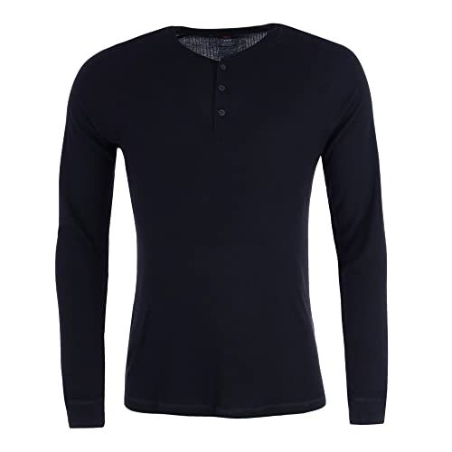 Hanes Men's Solid Henley Long Sleeve Lounge Top, Large, Black