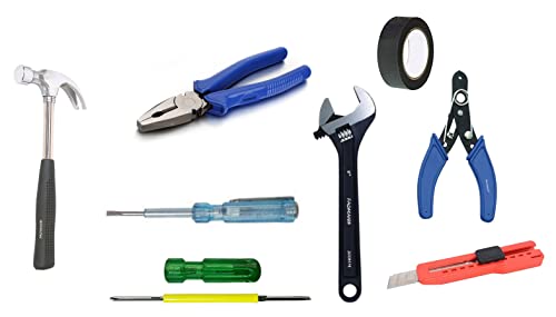 Image of Fadman Hand Tool Kit - Wrench | Cutter | Tape | Plier | 2IN1 Screwdriver | Tester | Utility Cutter | Claw Hammer |