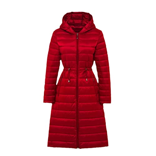 Doudoune longue légère en duvet de canard pour femme avec ceinture rouge S