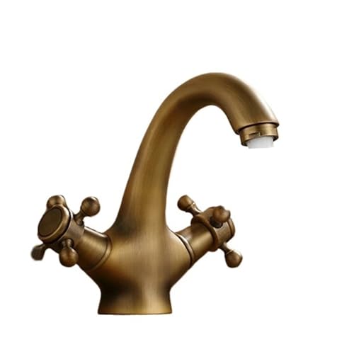 Robinet de lavabo double manette solution vasque or antique