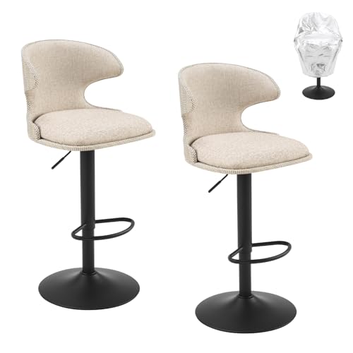 FurniSoar Outdoor Barhocker 2er-Set 360 drehbare Terrassen-Barhocker mit Verstellbarer Höhe und wasserdichter Schutzhülle wetterfester Textilene-Stoff PU-Beige