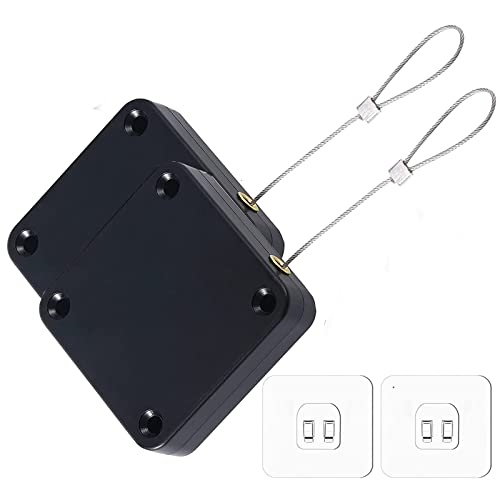 Cierrapuertas automático, cierre de puerta interior sin taladrar con sensores, con cordón de acero, cierre automático la mayoría de puertas, para dormitorio, tormenta, casa, 2 unidades, color negro Cover