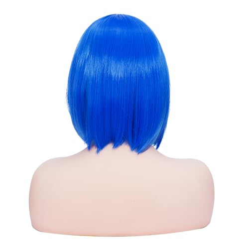 rose bud blue bob wig with fringe 12 inch short straight costume wigs for women cosplay party halloween