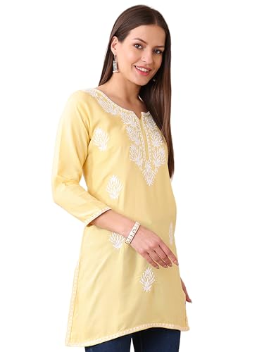 Image of Women's Rayon Chikankari Embroidered Short Kurti | Lucknowi Work Kurta