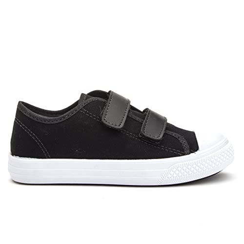 Tenis Infantil Unissex Escolar em Lona Preto e Branco com Velcro Resistente Leve Macio (27/28)