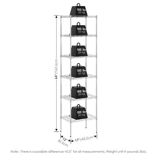 Furinno Wayar 6-Tier Metal Storage Shelf Rack, 17 x 12 x 64, Stainless Steel - image 2